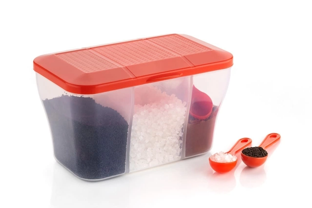 Multipurpose Plastic 3 In 1 Masala Box For Kitchen 1100 ml With 3 Spoons