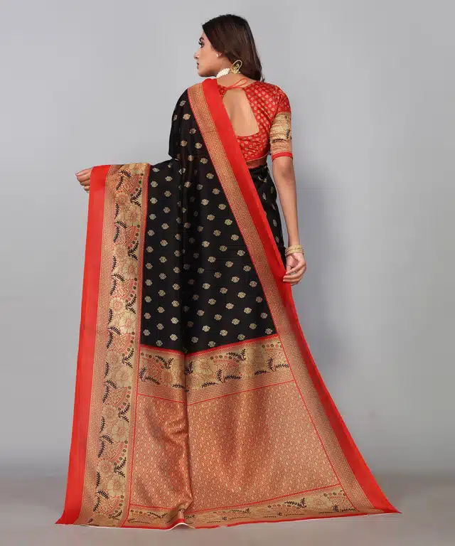 Saree with Unstitched Blouse for Women (Black)