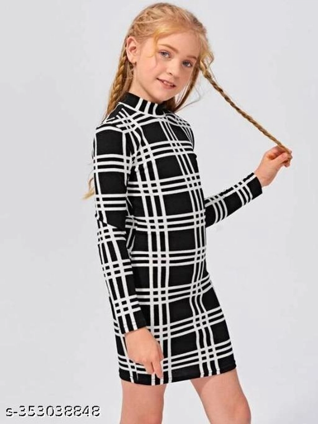 Cotton Blend Checkered Dress for Girls (Black & White, 1-2 Years)