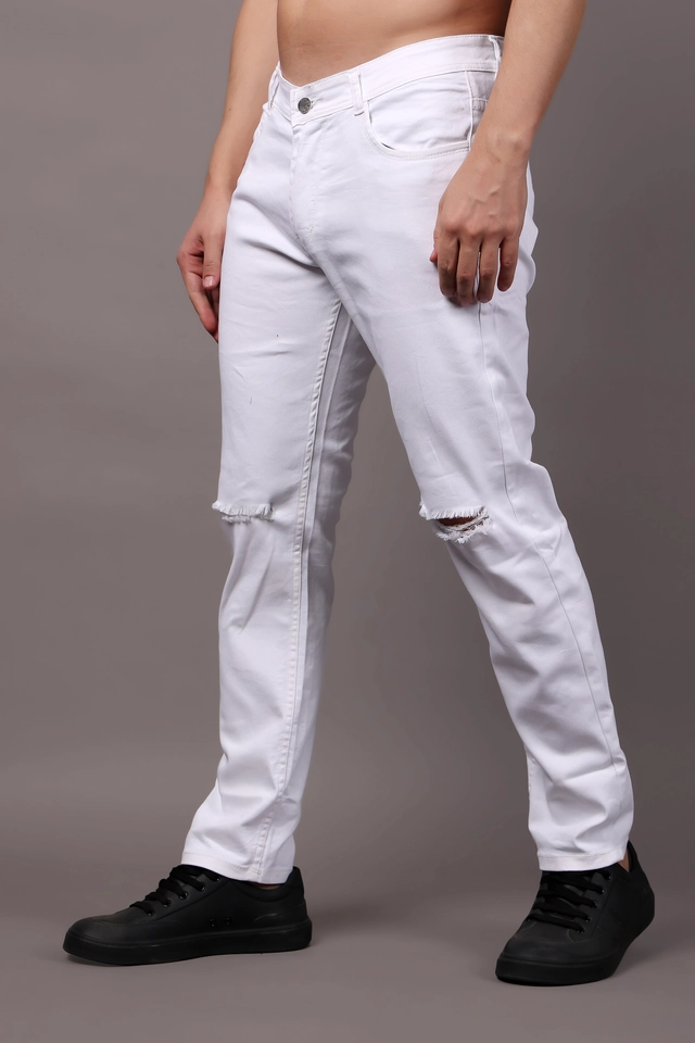 Cotton Blend Slim Fit Jeans for Men (White, 30)