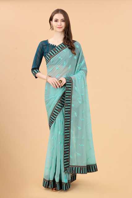 Grey colour simar silk embroideried saree with lace - MARABOUT - 4286049