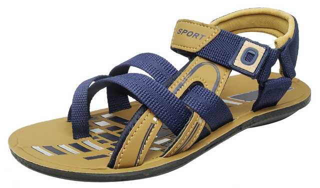 Ligera Men's Stylish Synthetic Leather Casual Sandals (Brown & blue, 6) (L-21)