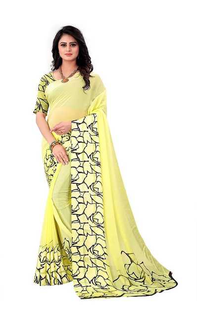 Sitanjali Fancy Georgette Saree with Unstitched Blouse Piece (Yellow) (ST-335)