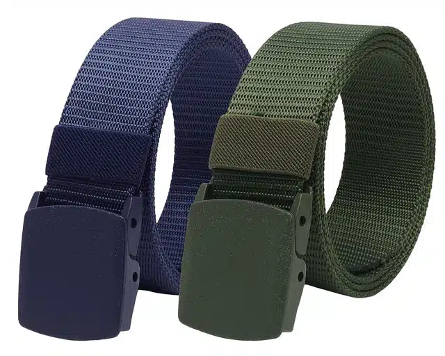 Canvas Belt for Men (Pack of 2) (Multicolor, 42)