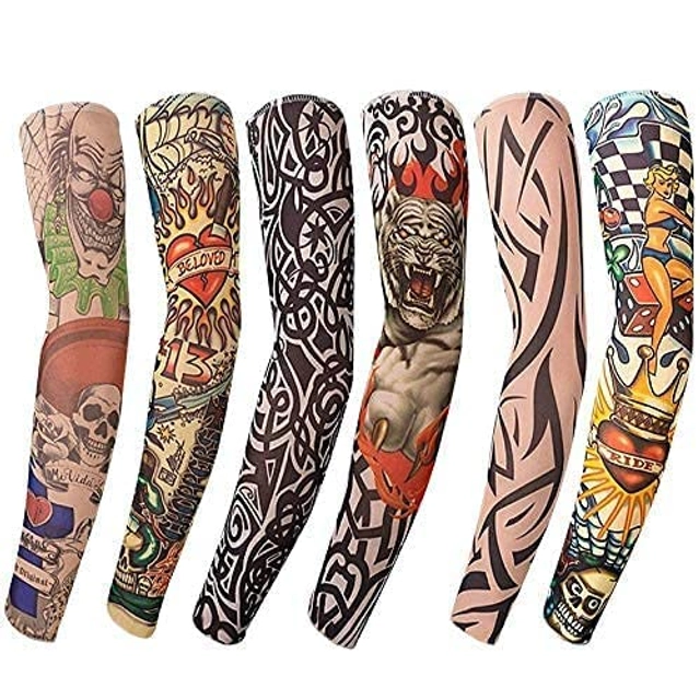 Nylon Printed Full Hand Arm Sleeves for Men & Women (Multicolor, Set of 6)