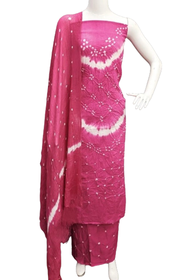 Cotton Tie and Dye Unstitched Suit Fabric for Women (Pink, 2.25 m)