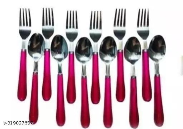 Stainless Steel Spoons (6 Pcs) with 6 Pcs Forks (Multicolor, Set of 2)