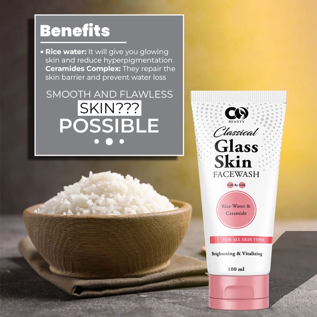 CO Beauty Classical Glass Skin Rice Water & Ceramide Face Wash (100 ml, Pack of 2)