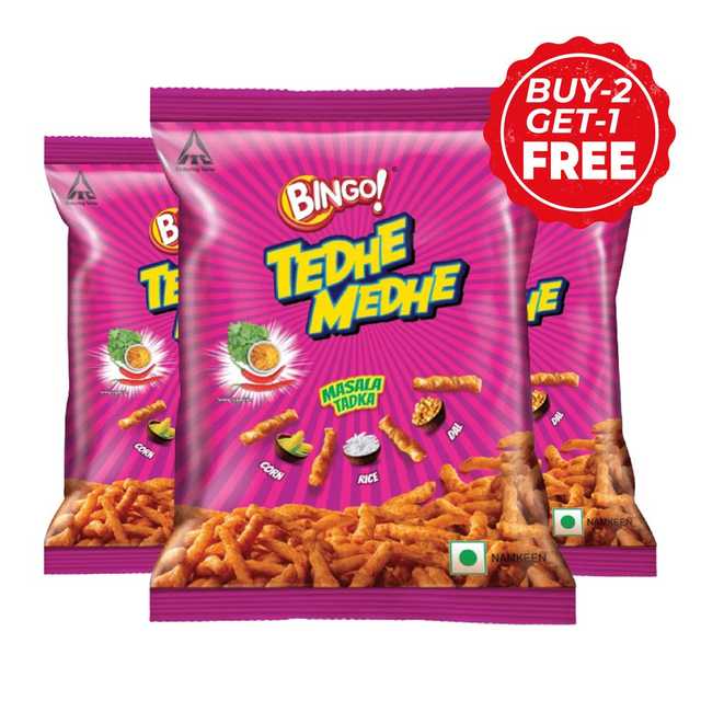 Bingo Tedhe Medhe Masala Tadka 3X85 g (Buy 2 Get 1 Free)