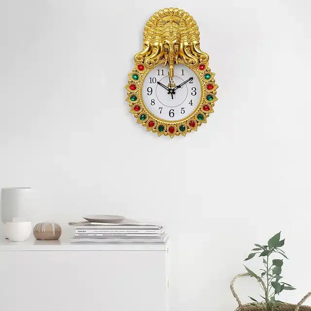 Decorative 5 Face Ganesha Wall Clock (Gold, 28 Cm)