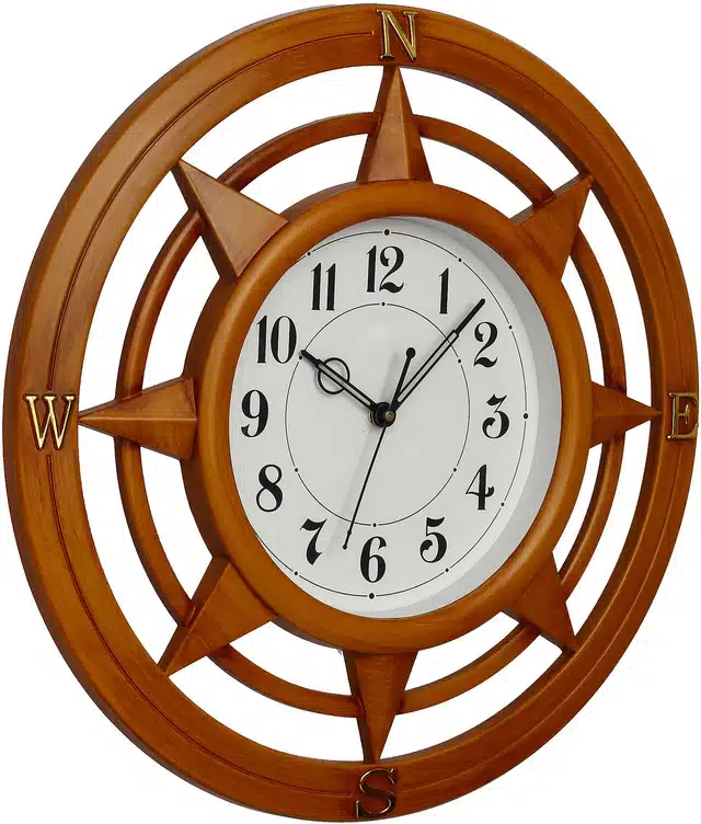 Compass Shaped Wall Clock (Brown, 28 cm)