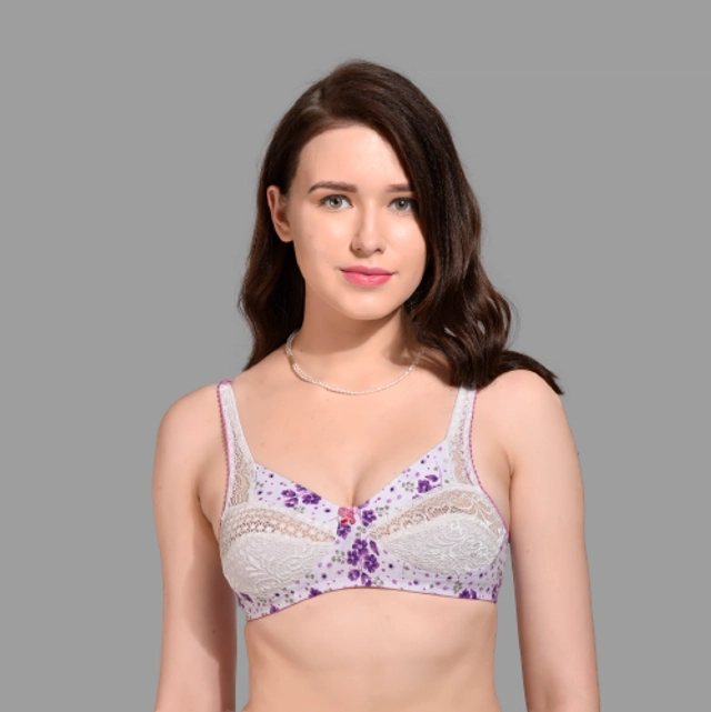 Net Printed Non-Padded Bra for Women (Purple, 28)