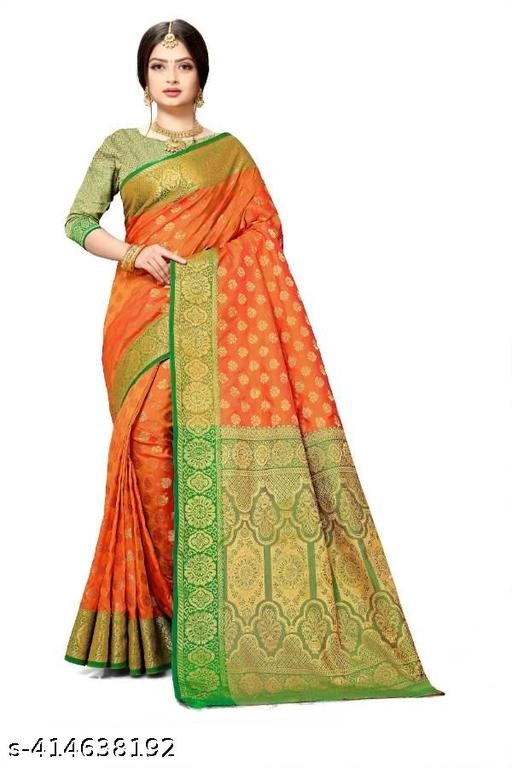 Banarasi Silk Zari Woven Saree for Women (Orange, 6.3 m)