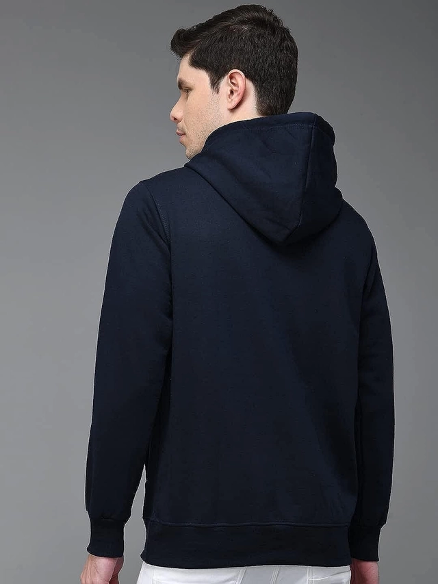 Cotton Blend Solid Hoodie for Men (Blue, M)