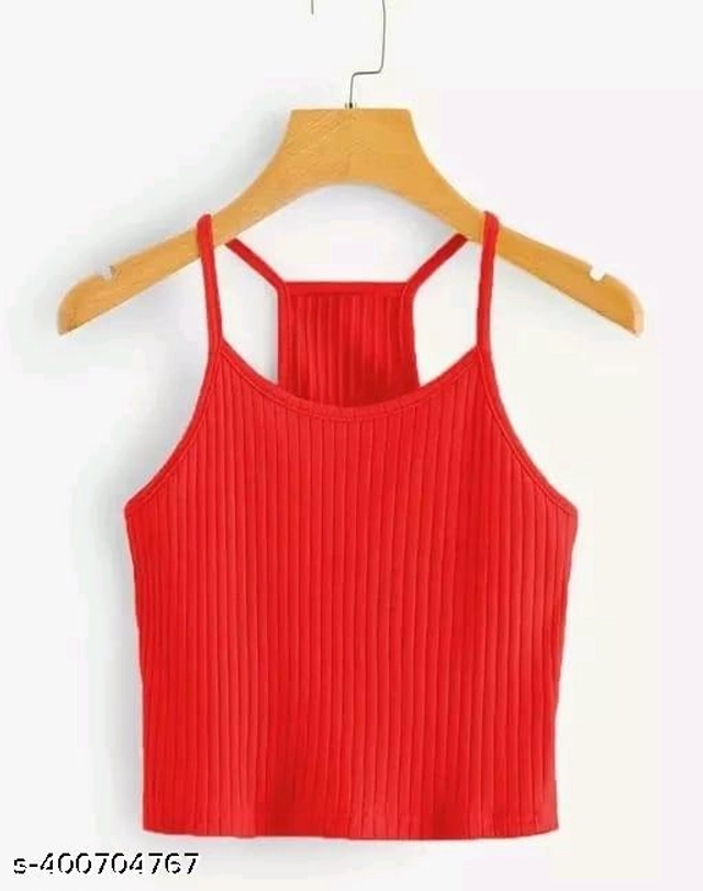 Cotton Spaghetti Strap Tank Top for Women (Red, XS)