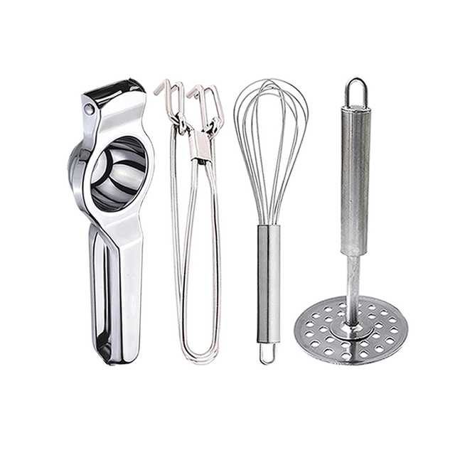 Stainless Steel Lemon Squeezer & Pakkad & Egg Whisk & Potato Masher For Kitchen