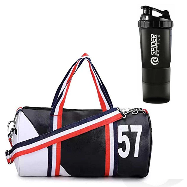 Polyester Printed Gym Bag with Shaker Bottle (500 ml) for Men & Women (Multicolor, Set of 1)