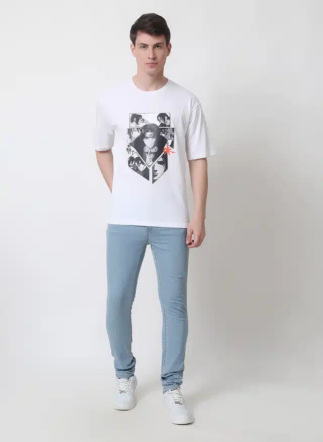 Half Sleeves Printed T-Shirt for Men (White, L)