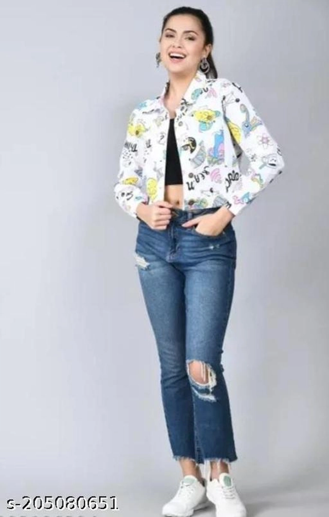 Cotton Printed Jacket for Women (Multicolor, S)