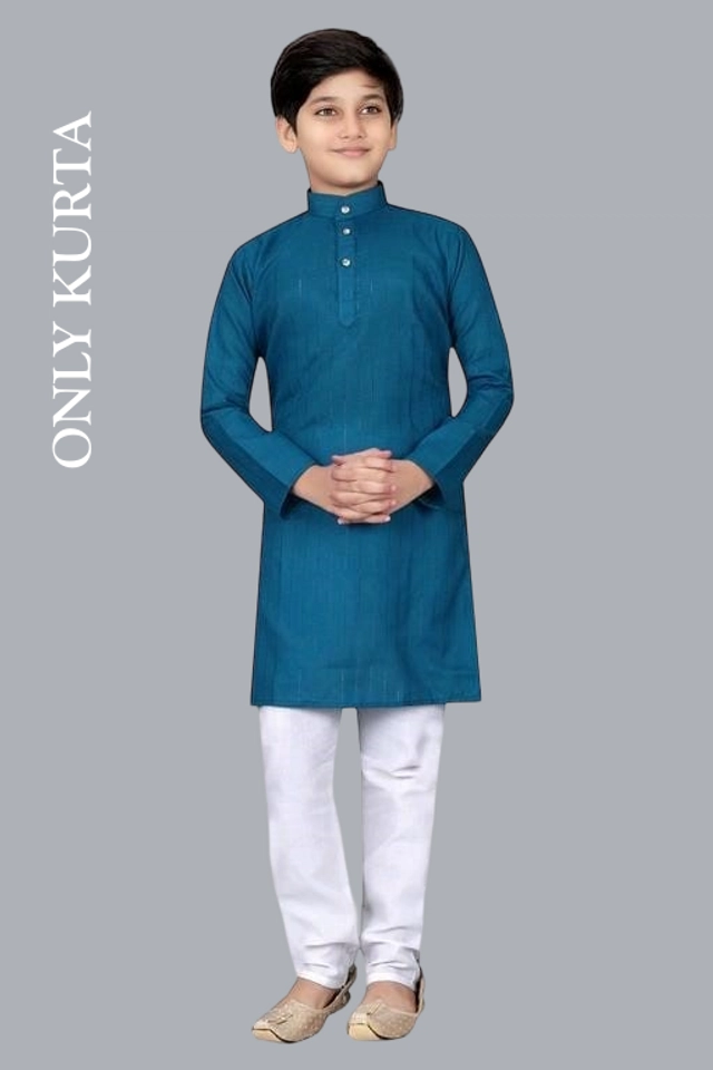 Cotton Solid Kurta for Boys (Blue, 3-4 Years)