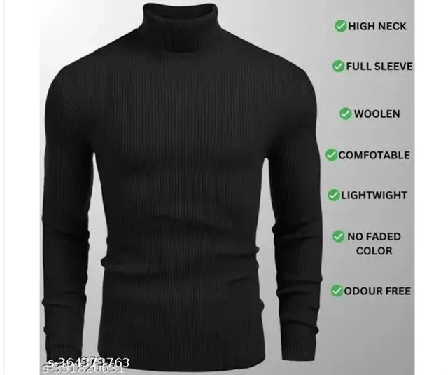 Cotton Blend Hi-Neck Solid Sweatshirt for Men (Black & White, S) (Pack of 2)