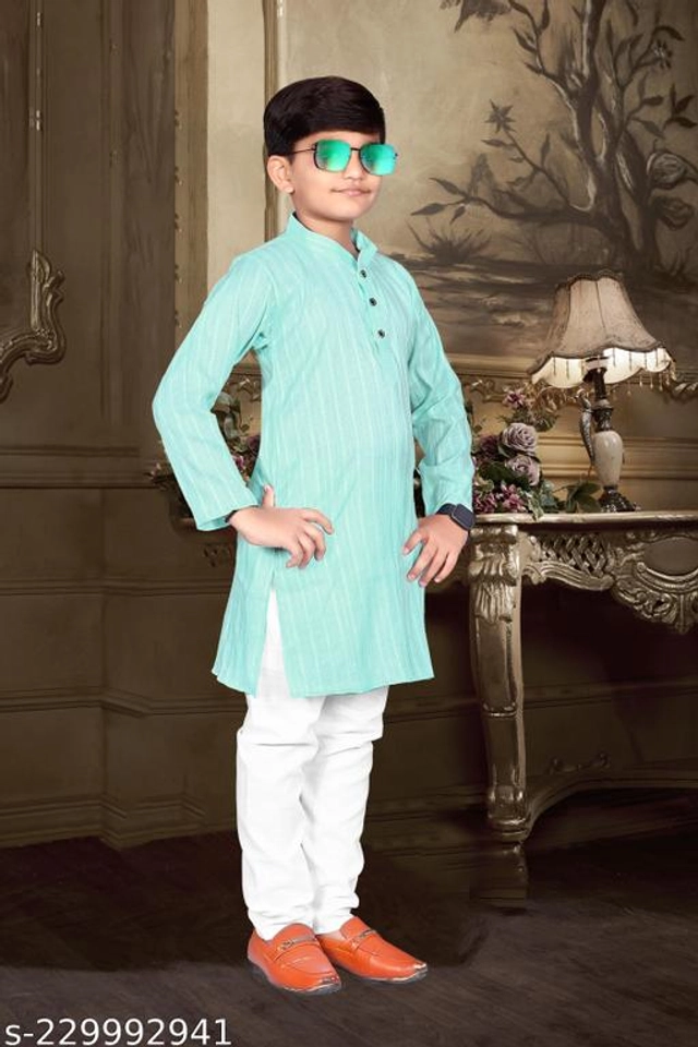 Art Silk Kurta Sets for Boys (2-3 Years, Sky Blue & White)