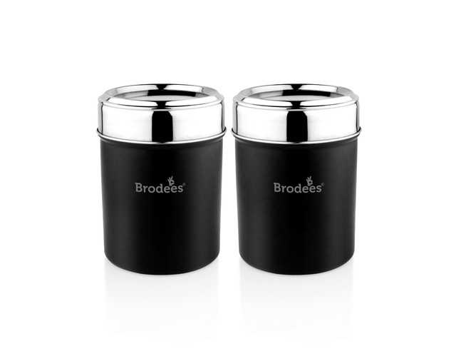 Stainless Steel Storage Container Steel Grocery Container (1000 ml) (Pack of 2, Black) (A-52)