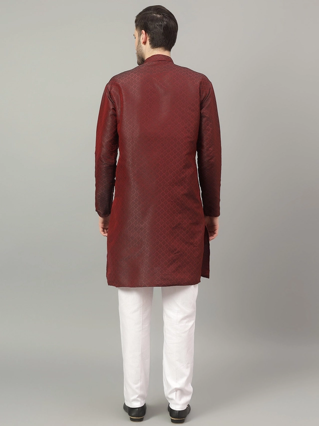 Jacquard Solid Kurta with Pant for Men (Brown, S)