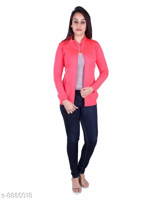 Acrylic Solid Sweater for Women (Dark Pink, M)