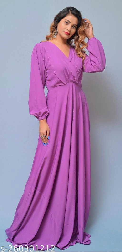 Crepe Solid Gown for Women (Lavender, XS)