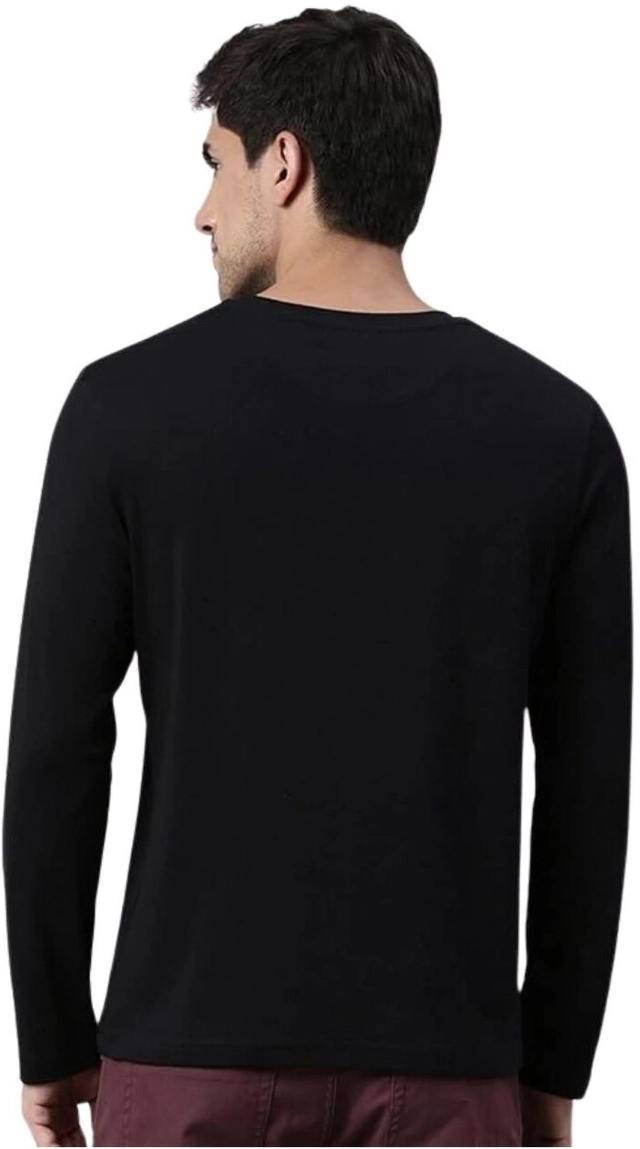 Cotton Blend Round Neck T-Shirt for Men (Black, S)