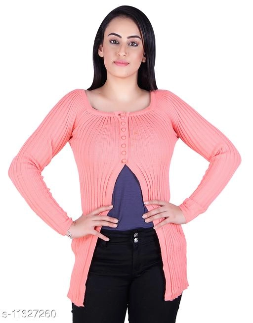 Acrylic Solid Sweater for Women (Peach, M)