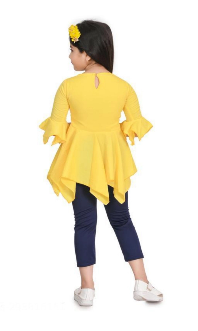 Cotton Blend Solid Cloting Set for Girls (Yellow & Navy Blue, 1-2 Years)