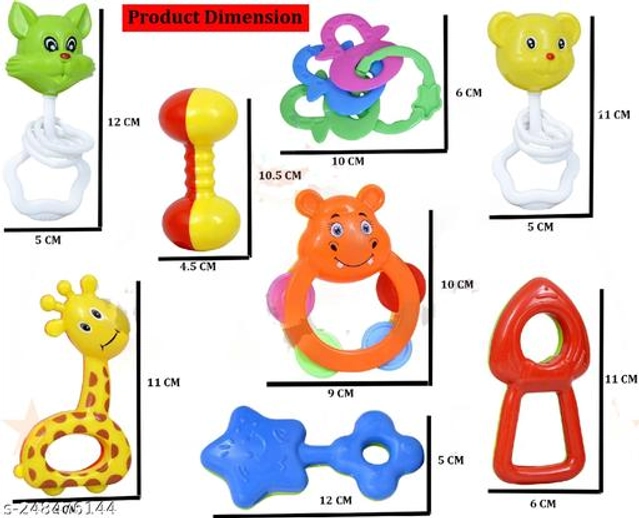 Plastic Rattle Toy for Baby (Multicolor, Pack of 8)