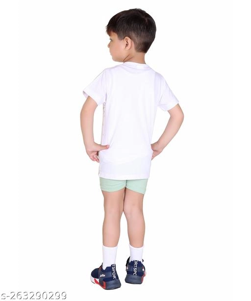 Cotton Printed Clothing Set for Boys (White & Sea Green, 6-9 Months)