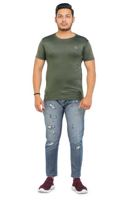 Fosty Men's Cotton Stylish T-Shirts (Olive, L) (ADE-305)