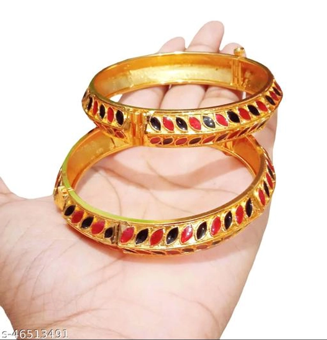 Brass Gold Plated Bangles for Women (Multicolor, 2.2) (Pack of 2)