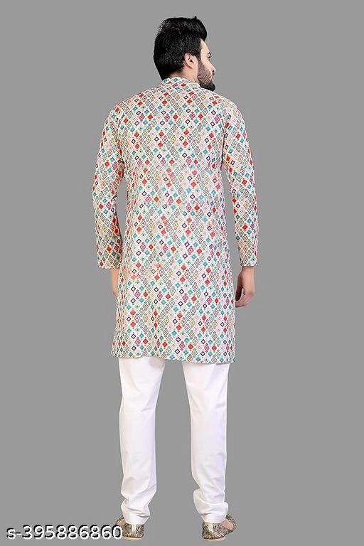 Cotton Blend Printed Kurta for Men (S, Multicolor)