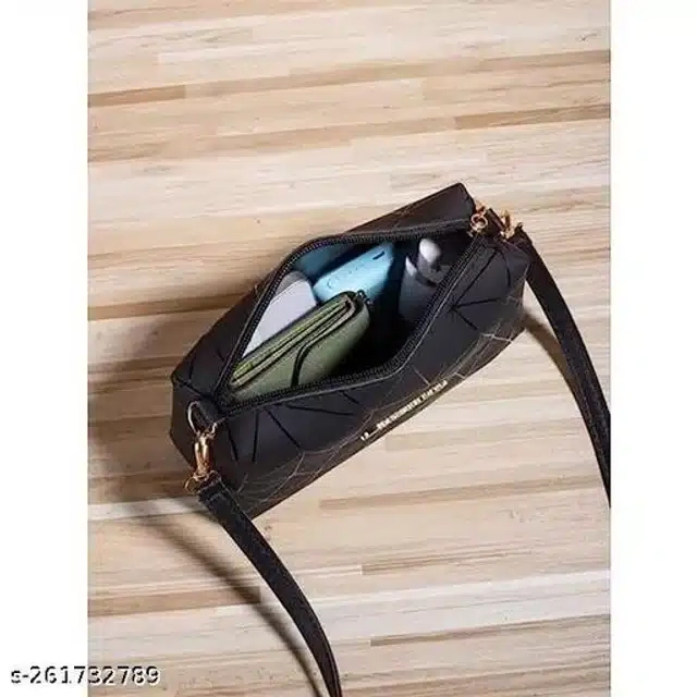 Pu Sling Bag For Women (Black)