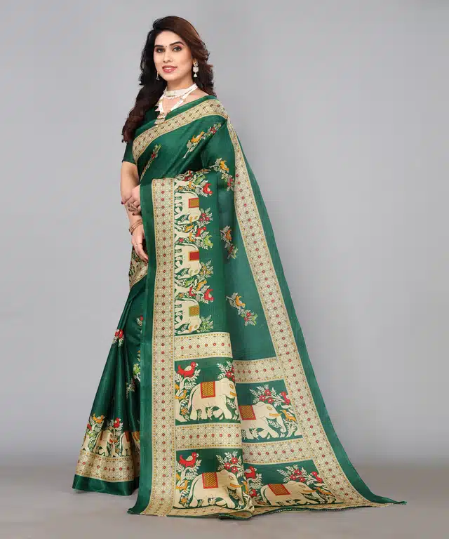 Art Silk Saree for Women (Green, 6 m)