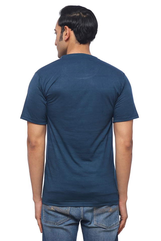 Round Neck Printed T-Shirt for Men (Blue, M)