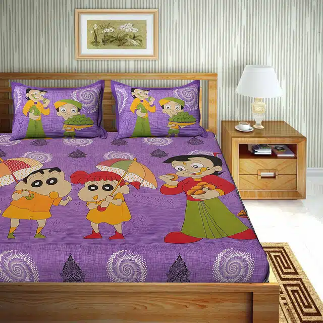 Rajasthani Traditional Cotton Bedsheet With 2 Pillow Covers (Purple, 226 X 94 Inch) (Mc-141)
