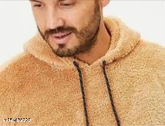 Woolen Full Sleeves Hooded Sweatshirt for Men (Light Peach, XL)