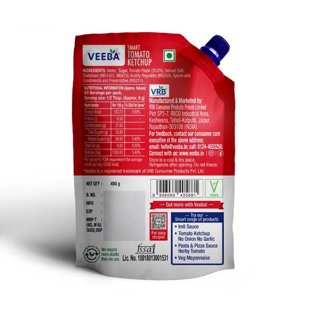 Veeba Smart Tomato Ketchup 450 g