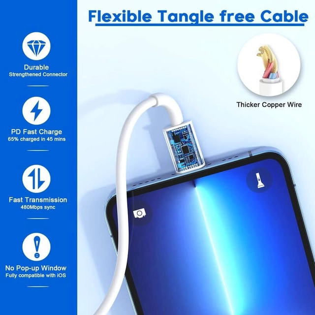 GUG 20W Adapter with Lightning to Type-C Cable Mobile Charger (White)