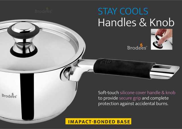 BRODEES Stainless Steel Sauce Pan 17.5 cm diameter with Lid (1.6 L capacity) (A-26)