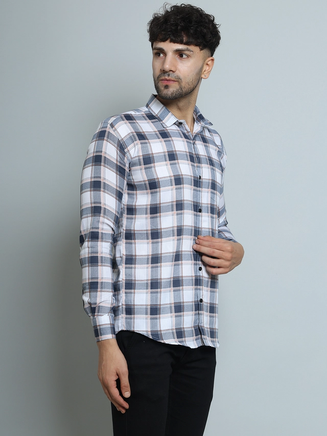 Full Sleeves Checked Shirt for Men (White, M)