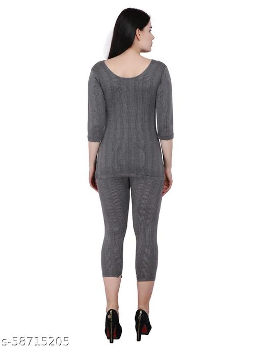 Cotton Blend Thermal Set for Women (Grey, M)