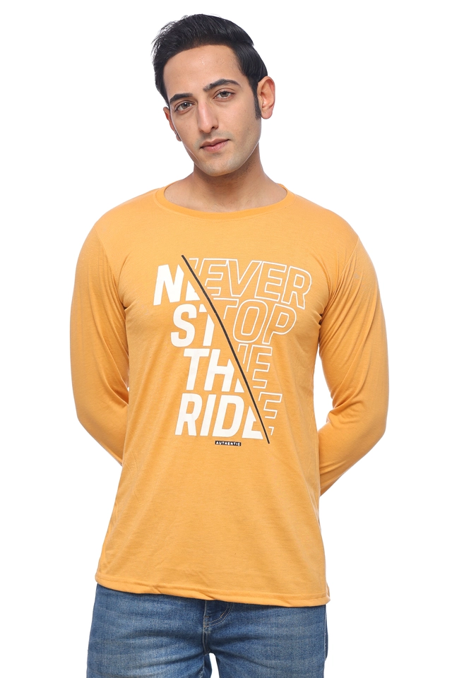 Round Neck Printed T-Shirt for Men (Mustard, M)