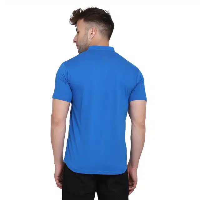 Men Solid Mandarin Collar Shirt (Blue, L) (RSC-252)